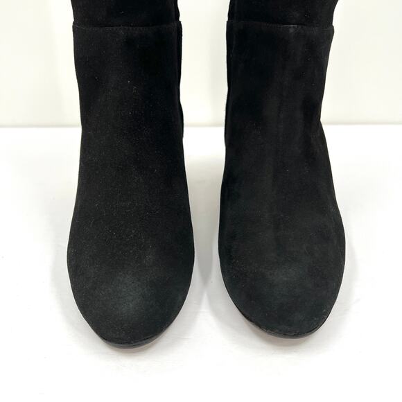 FENDI Boots Womens 38.5 Black Suede Knee High Tall Block Heeled Shoes Gold - Picture 3 of 13